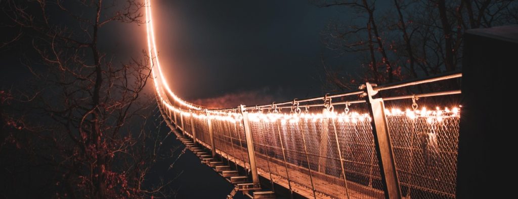 illuminated suspension people bridge